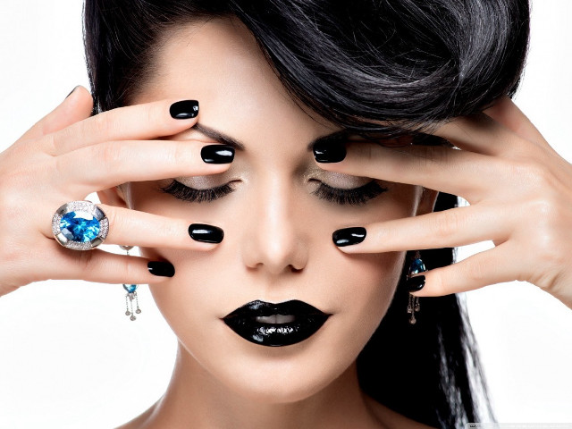 Woman black nails ring face free wallpaper - medium preview image