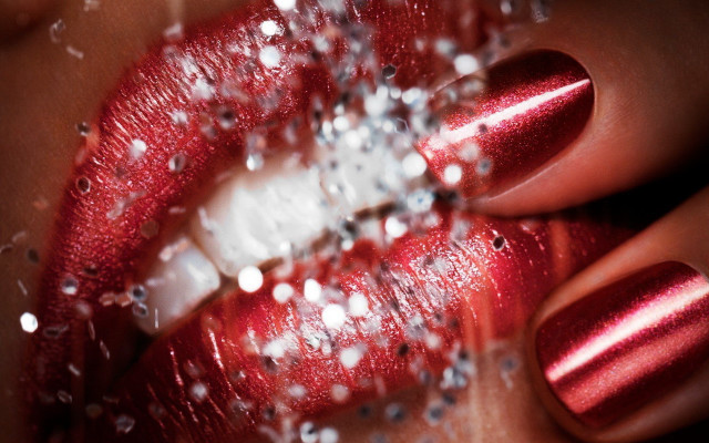 Red nails glitter red lip free wallpaper - medium preview image