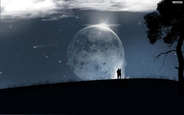 Couple moonlight tree fullmoon hill free wallpaper - medium preview image