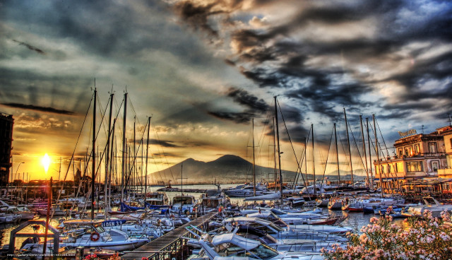 Marina boats mountain sunset sunrise free wallpaper - medium preview image