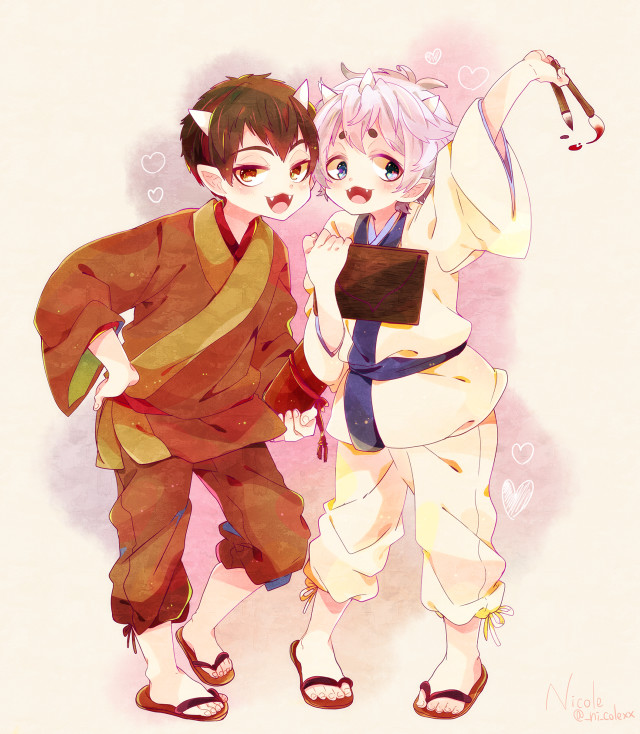 Anime couple pink background boys free wallpaper - medium preview image