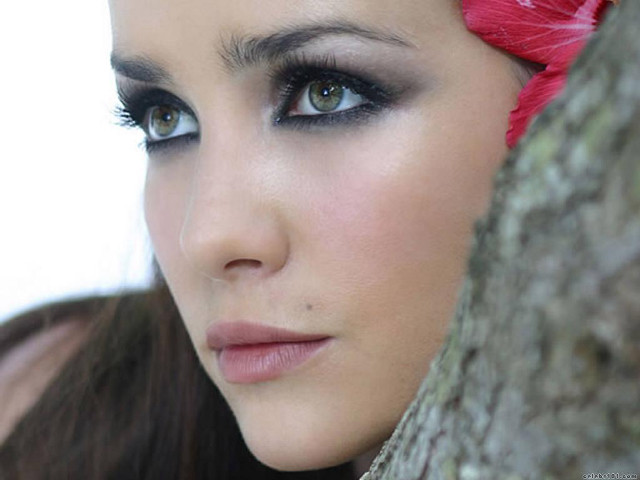 Woman red flower tree trunk free wallpaper - medium preview image