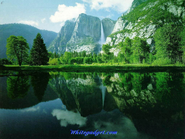 Mountain waterfall lake blue sky free wallpaper - medium preview image