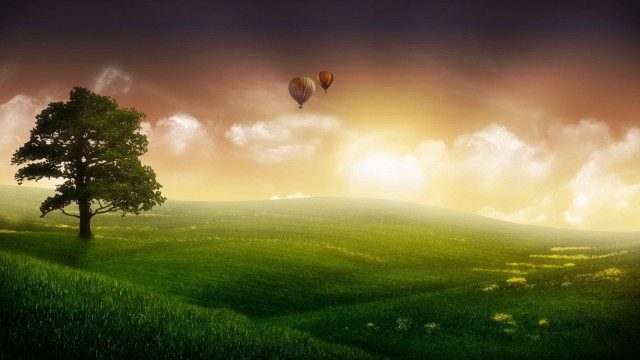 Tree hot air balloon sunset #2 free wallpaper - medium preview image