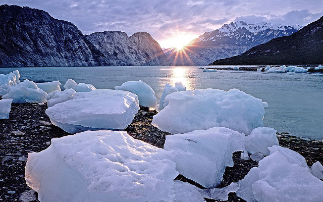 Ice blocks beach lake mountains #3 free wallpaper - medium preview image