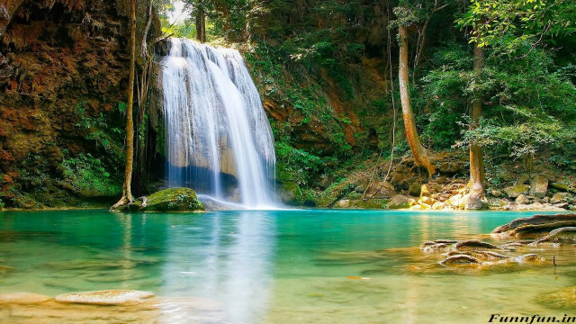 Waterfall forest clear blue river #2 free wallpaper - medium preview image