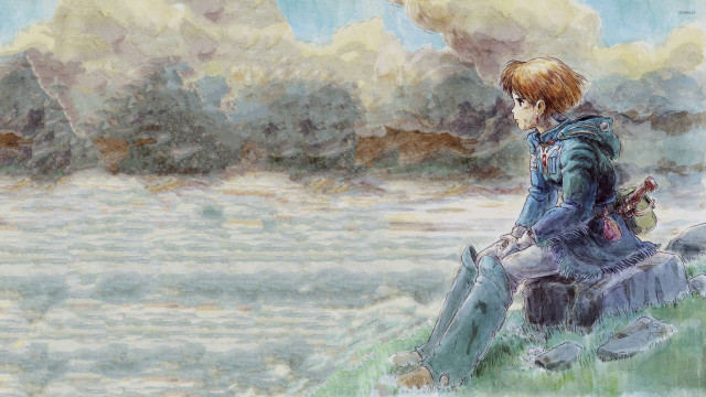 Man sitting rock water cloudy free wallpaper - medium preview image