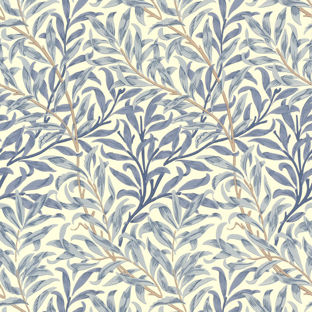 Blue white leaf pattern beige free wallpaper - medium preview image