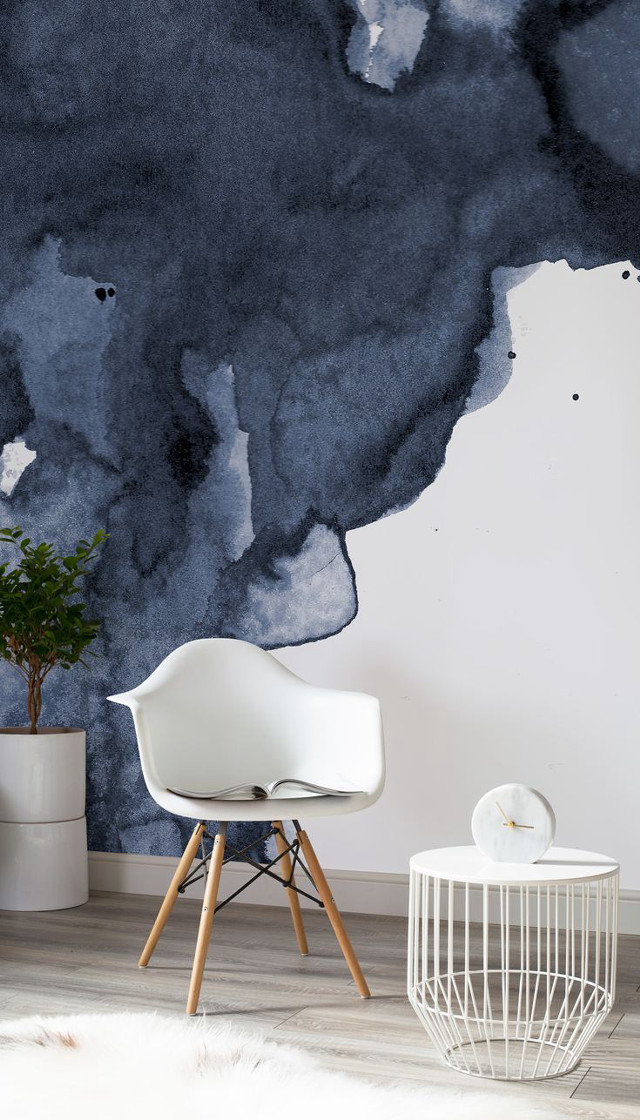 Chair table blue wall white free wallpaper - medium preview image