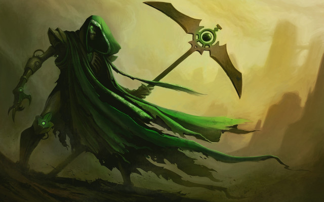 Green creature long cape sword free wallpaper - medium preview image
