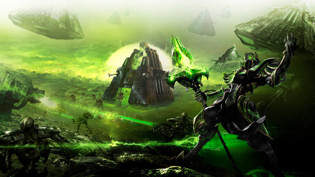 Green alien sword landscape creatures free wallpaper - medium preview image
