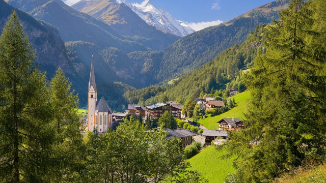 Village church mountains background nature free wallpaper - medium preview image