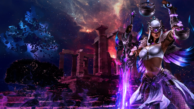 Woman white outfit sword purple free wallpaper - medium preview image