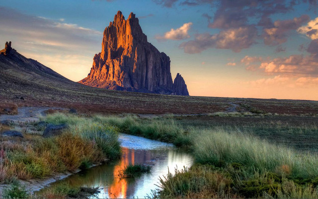 Mountain river clouds dusk grassy free wallpaper - medium preview image