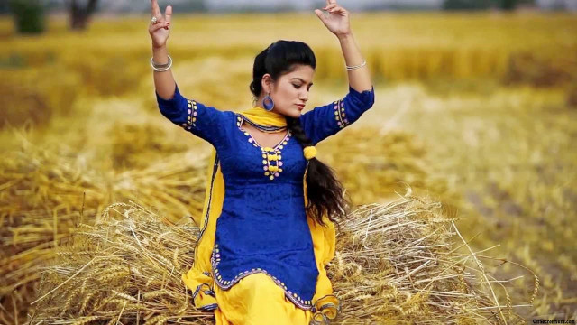 Woman blue yellow dress wheat free wallpaper - medium preview image