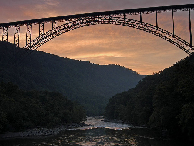 Bridge river boat sunset dawn free wallpaper - medium preview image