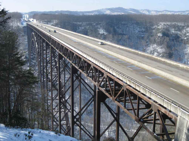 Large bridge snowy mountain car free wallpaper - medium preview image