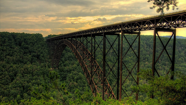Train bridge forest cloudy sunset free wallpaper - medium preview image