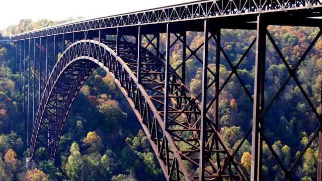 Bridge river trees fall train free wallpaper - medium preview image