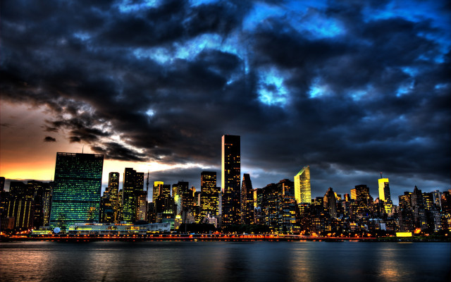 City skyline night reflection moon #2 free wallpaper - medium preview image