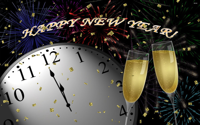 Clock champagne fireworks newyear citylights free wallpaper - medium preview image