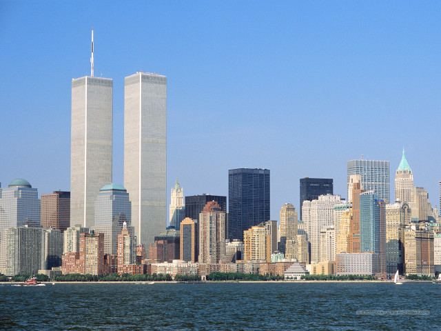 City skyline towers boat water free wallpaper - medium preview image