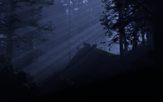 Deer dark forest sunlight foggy free wallpaper - medium preview image