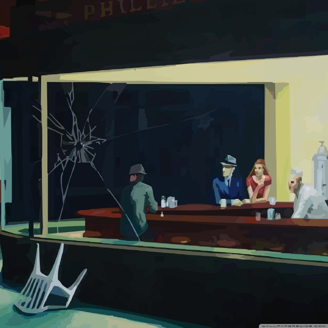 Man woman bar broken window free wallpaper - medium preview image