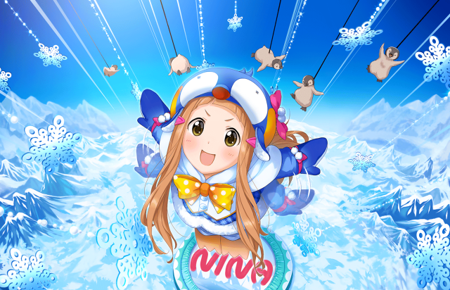 Cartoon girl bowtie hat snow free wallpaper - medium preview image