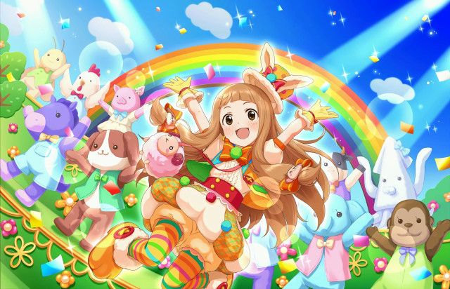 Girl stuffed animals rainbow sky free wallpaper - medium preview image