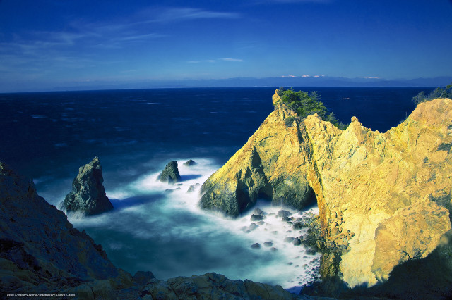 Rocky cliff water background sticking free wallpaper - medium preview image