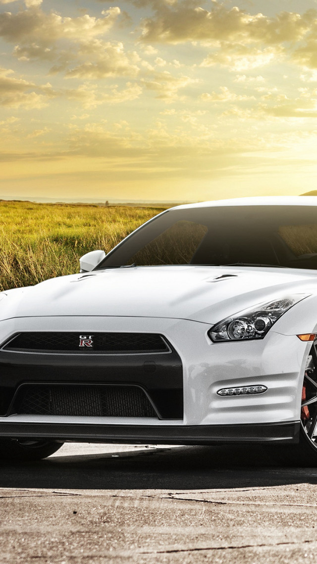 White car parked road grass free wallpaper - medium preview image