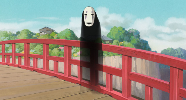 Cartoon person mask bridge water free wallpaper - medium preview image