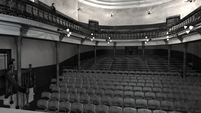 Auditorium black white seats railings free wallpaper - medium preview image