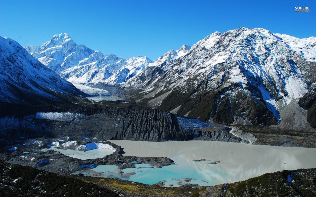 Mountain lake snowy background city free wallpaper - medium preview image