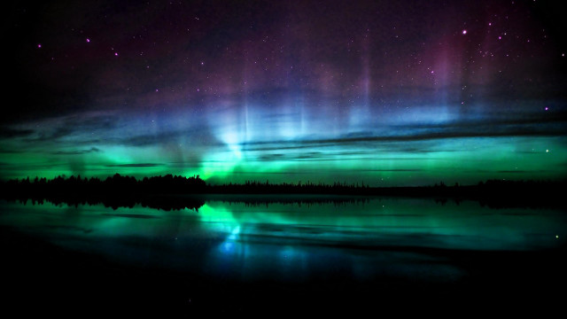 Green purple aurora lake trees #2 free wallpaper - medium preview image