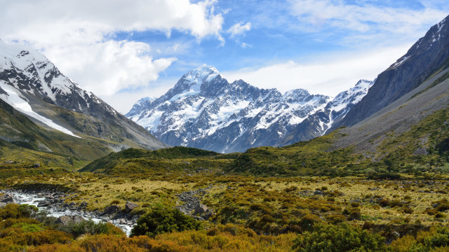 Mountain range stream snow capped free wallpaper - medium preview image
