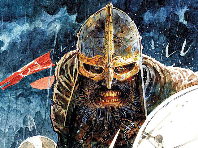 Man helmet sword flag painting free wallpaper - medium preview image