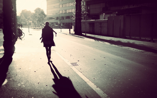 Woman walking street day suitcase free wallpaper - medium preview image