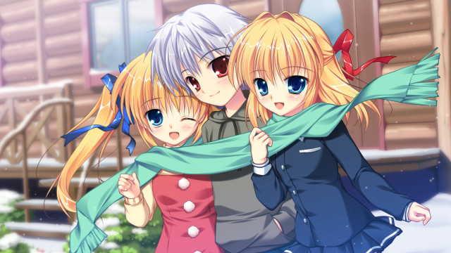 Anime girls hugging snow house #2 free wallpaper - medium preview image