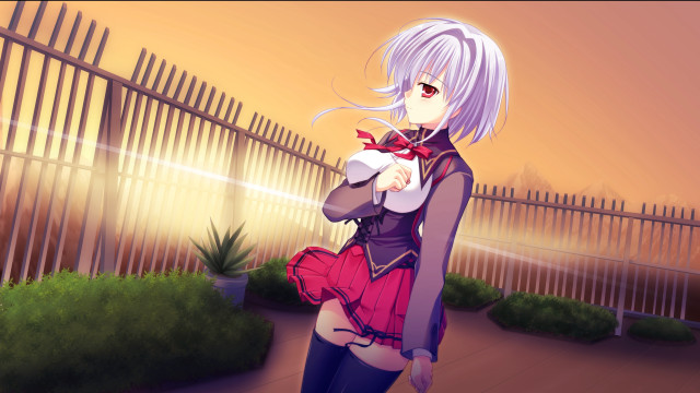 Woman portrait fence pinkhair purpleeyes free wallpaper - medium preview image