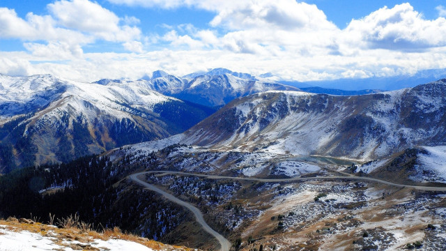 Mountain road winter snow view free wallpaper - medium preview image
