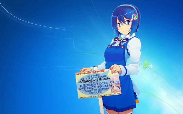 Woman blue dress holding sign free wallpaper for desktop - medium preview image