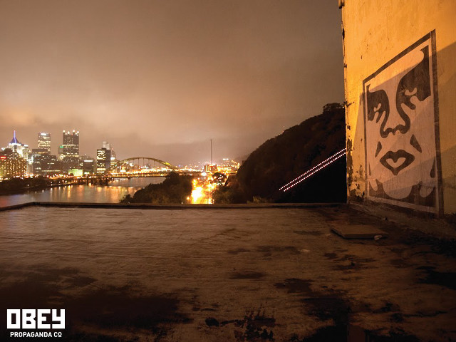 City skyline night rooftop graffiti free wallpaper - medium preview image