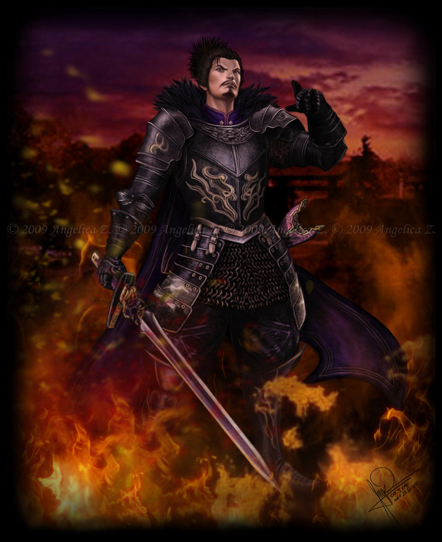Man black outfit sword flame free wallpaper - medium preview image