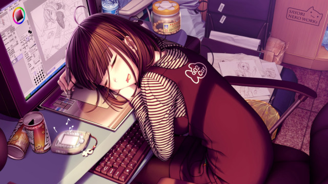 Woman sitting computer desk laptop free wallpaper - medium preview image