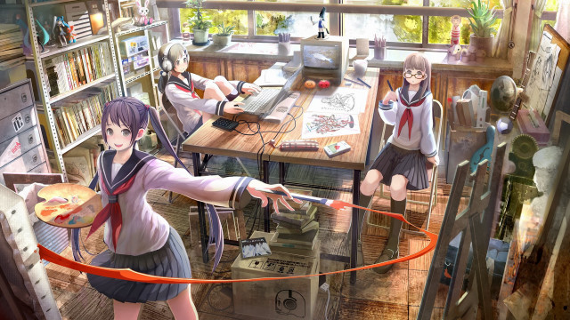 Girl school uniform pizza library #2 free wallpaper - medium preview image