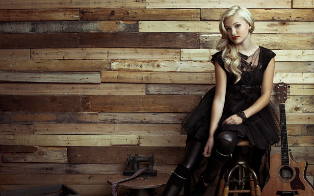 Woman stool wooden wall guitars free wallpaper - medium preview image