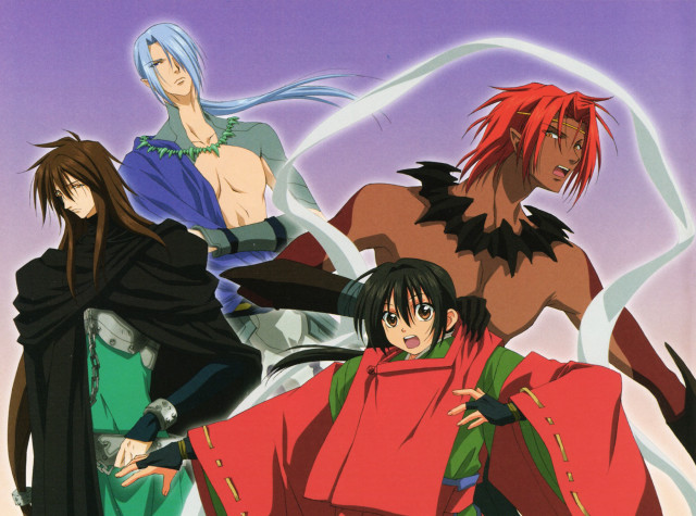 Anime characters purple sky background free wallpaper - medium preview image