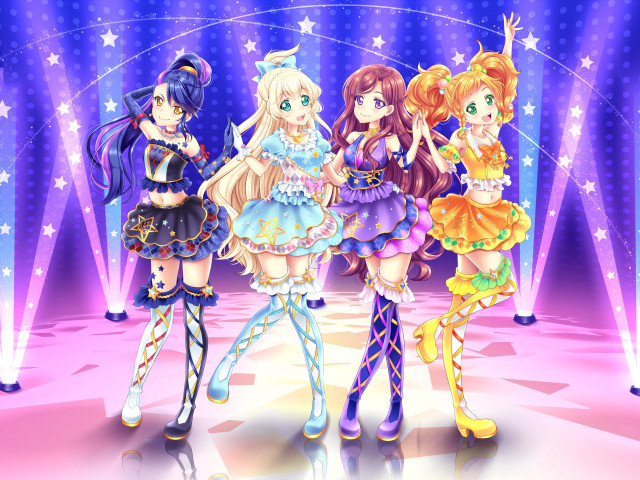 Anime girls stage purple background free wallpaper - medium preview image